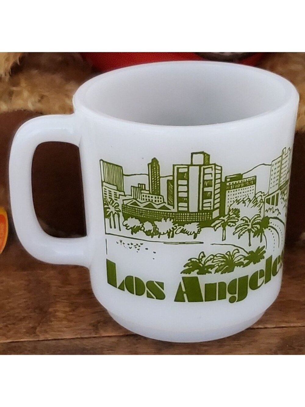 Los Angeles California Milk Glass Mug Skyline Map USA Buildings Vintage - Picture 3 of 7